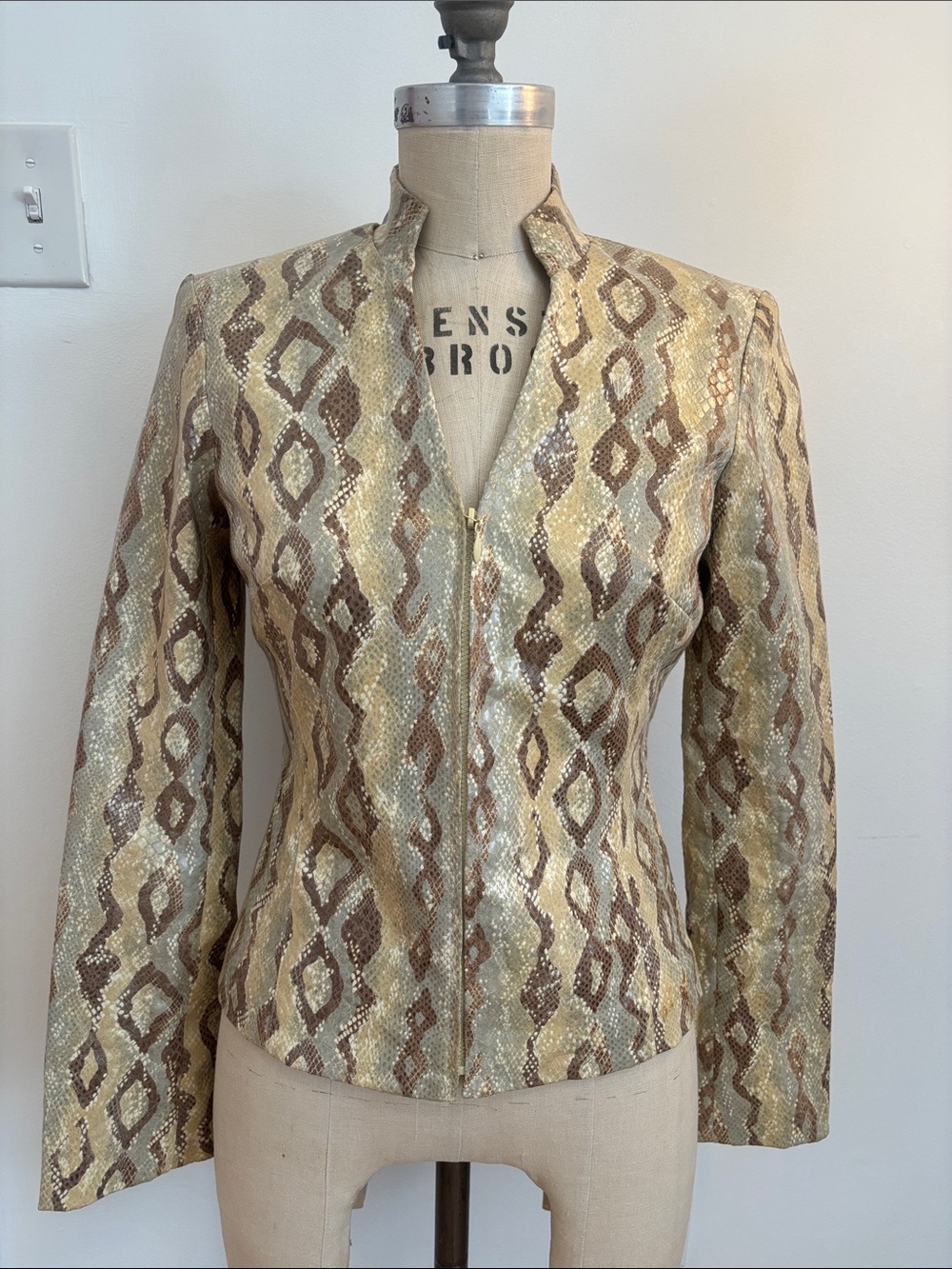 Cache Gold & Brown Snake-Print Zip Jacket